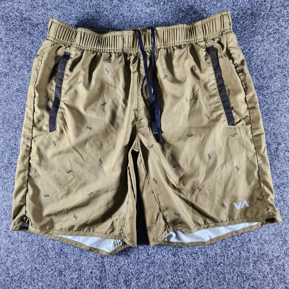 RVCA VA Sport Shorts Mens S Olive Green All Over Logo Print V2091YGR Training